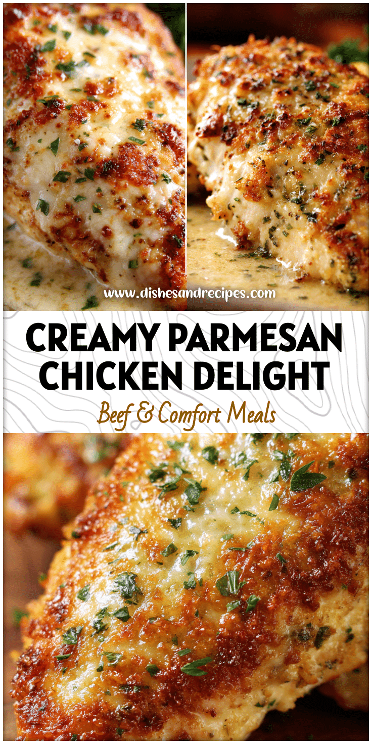 Golden baked Longhorn Steakhouse Parmesan Chicken breast served with herbs, perfect for Yummy Dinners.